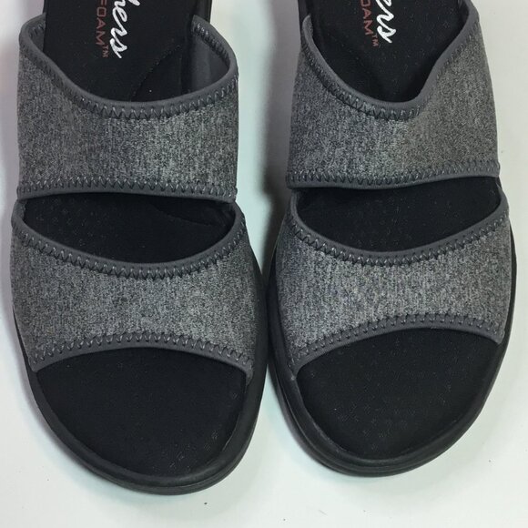 Skechers Memory Foam Rumblers Strappy Wedge Sandals 6.5 Grey - Picture 5 of 10